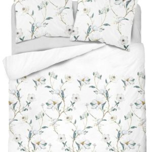 Pościel satynowa 160×200 kremowa zielona kwiaty 4070 B Home Satin 001 1065773