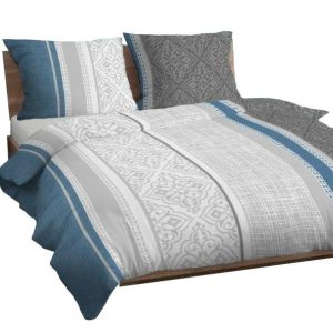 Pościel satynowa 160×200 niebieska szara ornamenty na suwak KARO Satin 774245 Pościel satynowa 160×200 niebieska szara ornamenty na suwak KARO Satin 774245