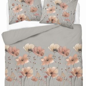 Pościel satynowa 160×200 szara z brzoskwiniowymi kwiatami Satin Stories 765407 Pościel satynowa 160×200 szara z brzoskwiniowymi kwiatami Satin Stories 765407