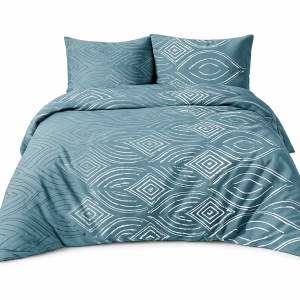 Pościel satynowa 160×200 turkusowa geometria zapinana na suwak Karo Satin 1025841 Pościel satynowa 160×200 turkusowa geometria zapinana na suwak Karo Satin 1025841