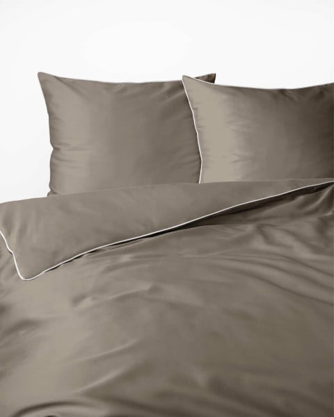 Pościel satynowa 180x200 taupe z lamówką Mako Satin 765454