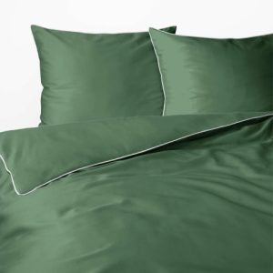 Pościel satynowa 180×200 zielona z lamówką Mako Satin 765314 Pościel satynowa 180×200 zielona z lamówką Mako Satin 765314