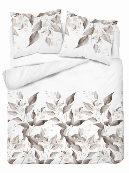 Pościel satynowa 220x200 Beżowa brązowe liście Home Satin 765406