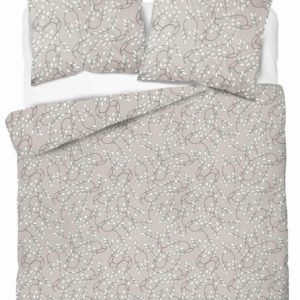 Pościel satynowa 220×200 beżowa szara jasna liście Home Satin 765349