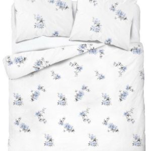 Pościel satynowa 220×200 biała niebieska kwiaty Home Satin 765296