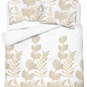 Pościel satynowa 220×200 Biała w złoto-beżowe liście Home Satin 765479 Pościel satynowa 220×200 Biała w złoto-beżowe liście Home Satin 765479