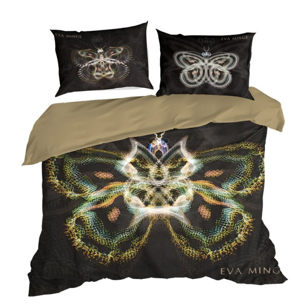 Pościel satynowa 220x200 Eva czarna beżowa motyl Eva Minge 774184