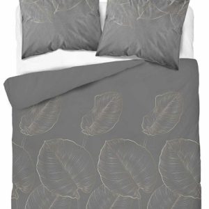 Pościel satynowa 220×200 grafitowa w duże liście – 4678 C – Botanica Satin 963775