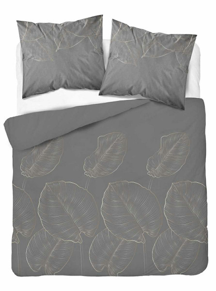 Pościel satynowa 220x200 grafitowa w duże liście – 4678 C – Botanica Satin 963775