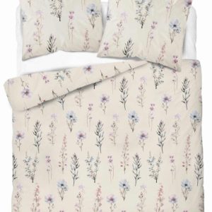 Pościel satynowa 220×200 kremowa różowa zielona kwiaty Home Satin 765459