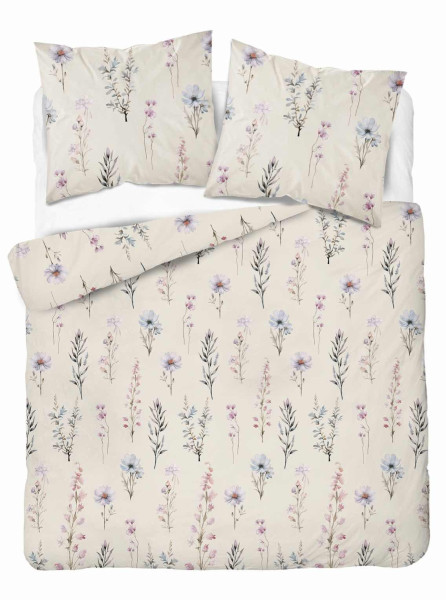Pościel satynowa 220x200 kremowa różowa zielona kwiaty Home Satin 765459