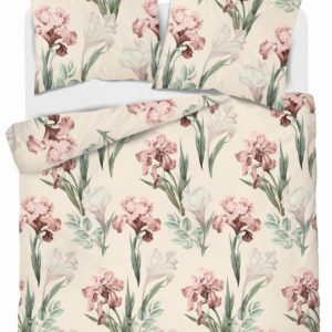 Pościel satynowa 220×200 kremowa różowa zielona kwiaty Home Satin 765300