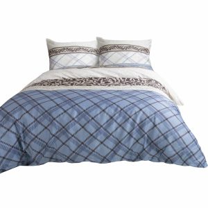 Pościel satynowa 220×200 Ornamenty kratka niebieska Satynlove 763206 Pościel satynowa 220×200 Ornamenty kratka niebieska Satynlove 763206