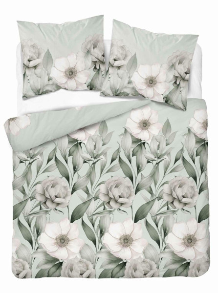 Pościel satynowa 220x200 Romantyczna Magnolia zielona Home Satin 765432