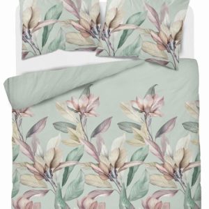 Pościel satynowa 220×200 szałwiowa kwiaty i liście – 5539 B – Home Elegance 963787