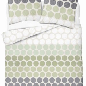 Pościel satynowa 220×200 Zielone i szare groszki na kremie Home Satin 765442