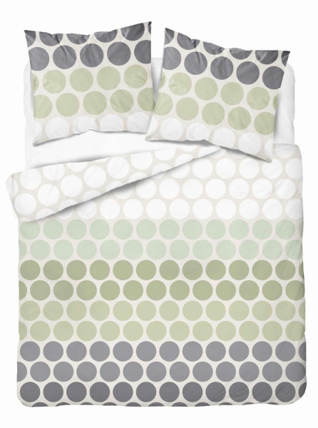 Pościel satynowa 220x200 Zielone i szare groszki na kremie Home Satin 765442