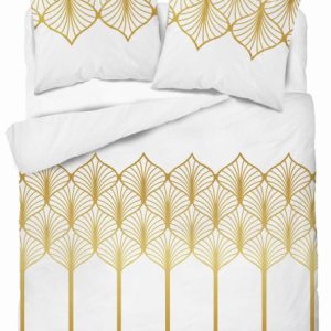 Pościel satynowa 220×200 Złota geometria na białym tłe Home Satin 765318