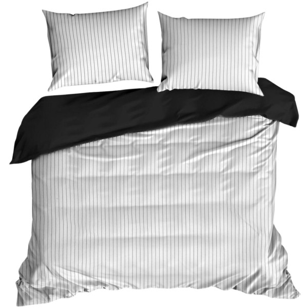 Pościel satynowa bawełniana RAYA biało-czarna w paski 160x200 3 el. 1024601