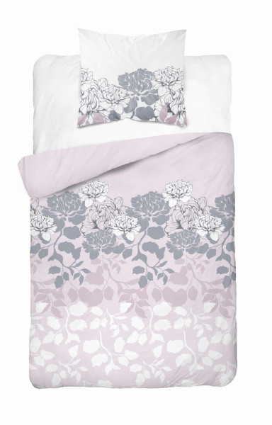 Pościel satynowa Home Satin 140x200 jasnoróżowo-szaro-białe kwiaty liście 1065750