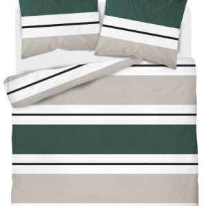 Pościel satynowa Home Satin 220×200 biało-zielono-beżowe paski 1065722