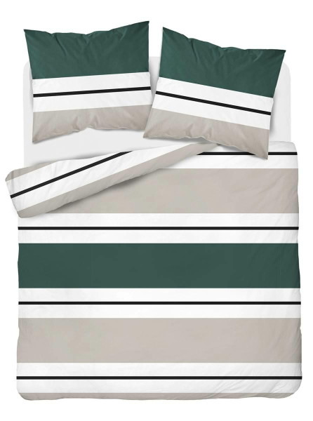 Pościel satynowa Home Satin 220x200 biało-zielono-beżowe paski 1065722