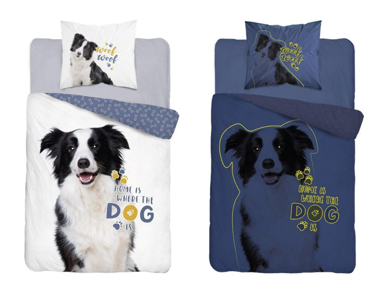 Pościel świecąca w ciemności 140x200 pies border collie biała 4088A 988675