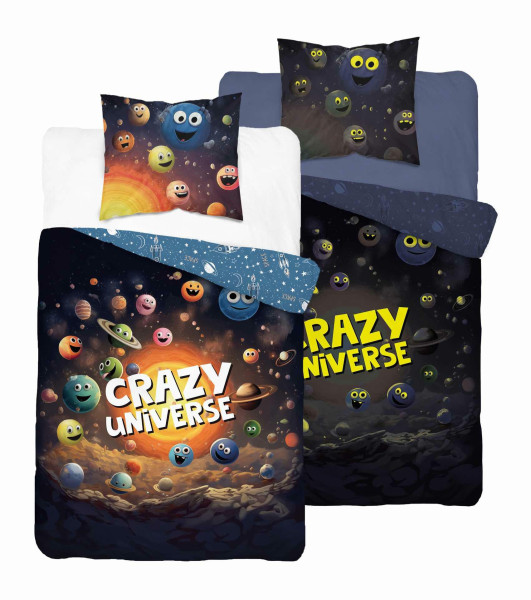Pościel świecąca w ciemności 160x200 Crazy universe granatowa Fluo 1019916
