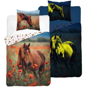 Pościel świecąca w ciemności 160×200 koń w makach Fluo 1019931 Pościel świecąca w ciemności 160×200 koń w makach Fluo 1019931