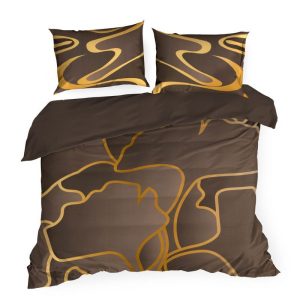Pościel tencel z nadrukiem ALISMA 160×200 brązowa + złota 1008293 Pościel tencel z nadrukiem ALISMA 160×200 brązowa + złota 1008293