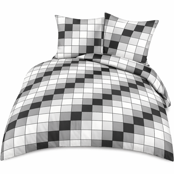 Pościel z kory 160x200 kostka kratka geometria szara grafitowa 1025867