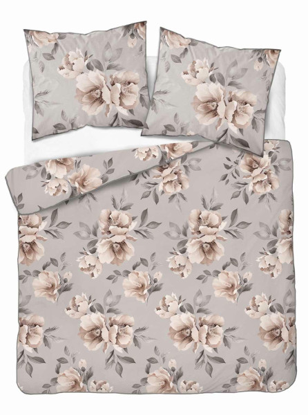 Pościel z perkalu 160x200 taupe w duże beżowe kwiaty - 5898 B - Soft Garden 1065753