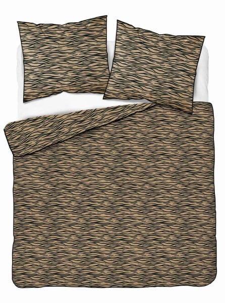 Pościel z perkalu beżowa z czarnym motywem animal print - 160x200 cm 1065735