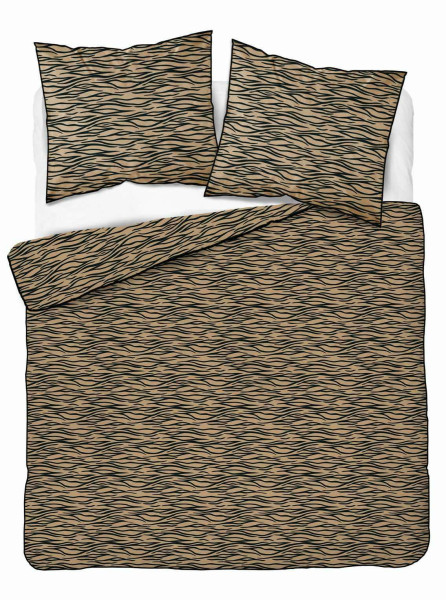 Pościel z perkalu beżowa z czarnym motywem animal print - 220x200 cm 1065756