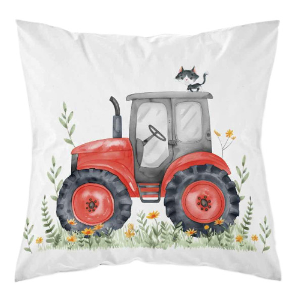 Poszewka 40x40 czerwony traktor z kotkiem – PSBA 49 A - Mayamoo 990800