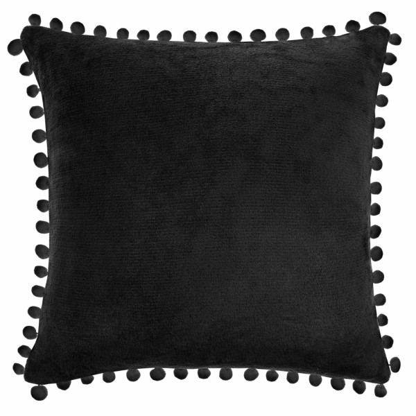 Poszewka 40x40 Pompie czarna z mikrofibry z pomponami 84313
