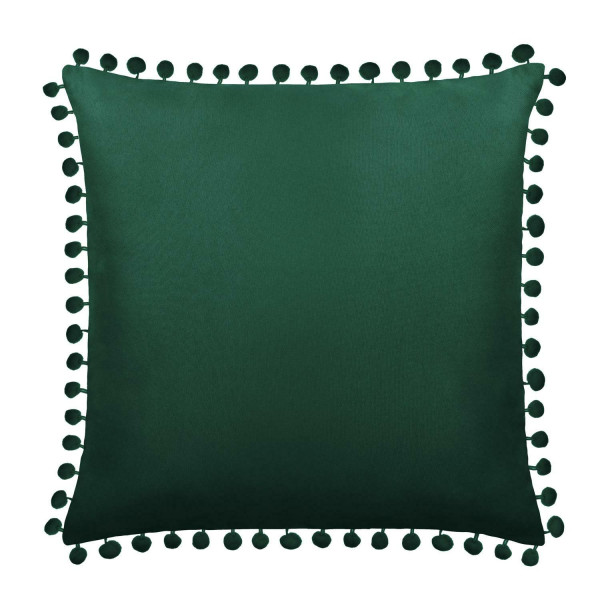 Poszewka 45x45 Fluffy zielona butelkowa z pomponami 83177
