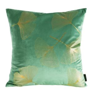 Poszewka 45×45 Ginko miętowa złota liście miłorzębu welurowa 84285 Poszewka 45×45 Ginko miętowa złota liście miłorzębu welurowa 84285