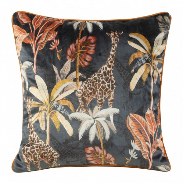 Poszewka 45x45 Velvet 22 liście palmy żyrafa botanika czarna 83127