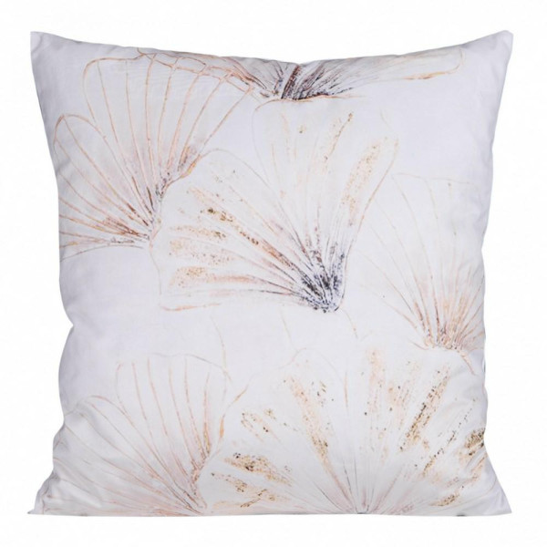 Poszewka 45x45 Velvet 8 kwiaty biała beżowa liście miłorzębu 84244