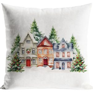 Poszewka dekoracyjna Zimowe Miasteczko 40×40 cm wielokolorowa 787824 Poszewka dekoracyjna Zimowe Miasteczko 40×40 cm wielokolorowa 787824
