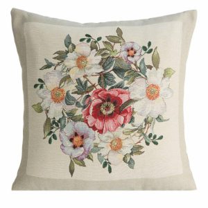 Poszewka gobelinowa 4039/NAT beżowa 45×45 cm kwiaty dekoracyjna 961013