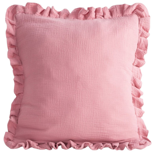 Poszewka MUSLIN 1 bawełniana różowa falbanka 45x45 cm 949618
