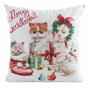 Poszewka świąteczna 197 biała 45×45 cm koty dekoracyjna 961528 Poszewka świąteczna 197 biała 45×45 cm koty dekoracyjna 961528