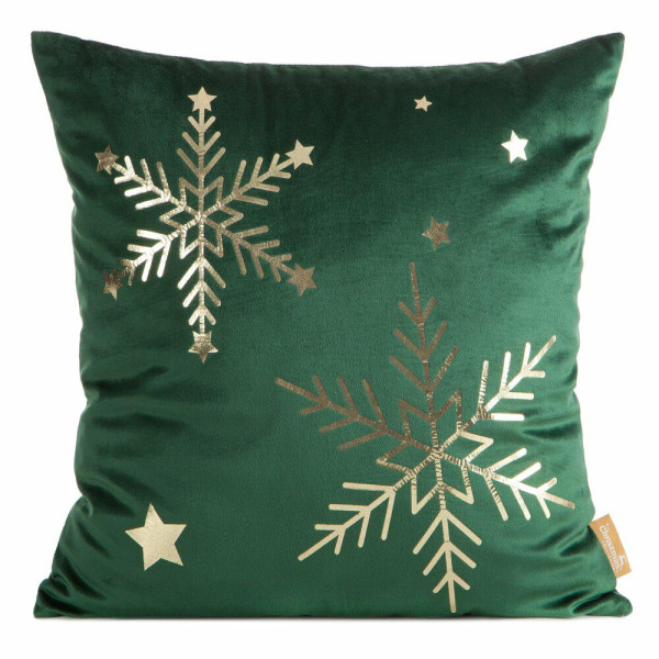 Poszewka świąteczna 237 zielona 45x45 cm śnieżynki dekoracyjna 961534
