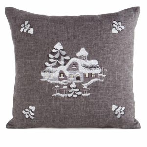 Poszewka świąteczna 246 srebrna 45X45 cm domek dekoracyjna 950943 Poszewka świąteczna 246 srebrna 45X45 cm domek dekoracyjna 950943