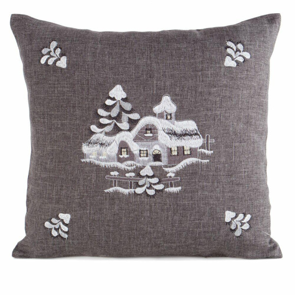 Poszewka świąteczna 246 srebrna 45X45 cm domek dekoracyjna 950943