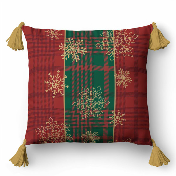 Poszewka świąteczna 45x45 krata ze śnieżynkami – 5382 A – Christmas Deco 965152