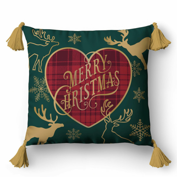 Poszewka świąteczna 45x45 renifery na tle kratki – 5385 A – Christmas Deco 983099