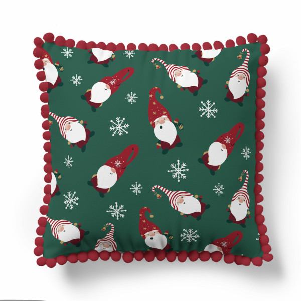 Poszewka świąteczna 45x45 skrzaty na zielonym tle – 5383 A – Christmas Deco 965151